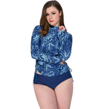 Load image into Gallery viewer, Long-Sleeved Conservative Plus-Size Covered Belly Split Sunscreen Swimsuit