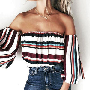 Sexy Off The Shoulder Five-Point Sleeves Tops T-Shirt