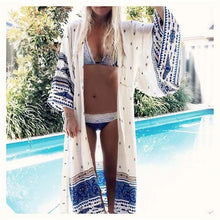 Load image into Gallery viewer, Shemed White Treasure Print Edgy Beach Dress Loose  Holiday Cardigan Tanning Hoodie Blouse