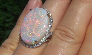 Large Natural Gemstone Opal Sparkling Ring Jewelry