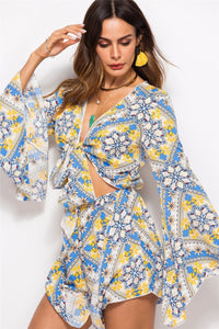 Casual Beach Holiday Print V-Neck Jumpsuit