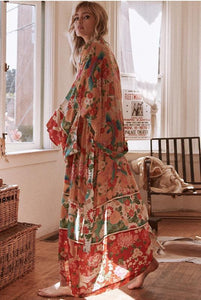 Bohemian Flower Print Kimono Tie Shawl