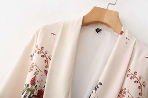 Summer Bohemia Fashion Belt Printing Long Sleeve Casual V-Neck Coat