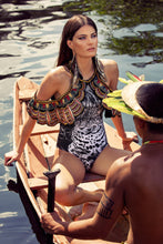 Load image into Gallery viewer, Rainforest Indian Totem Print Shoulder Jumpsuit Original Sexy Swimsuit