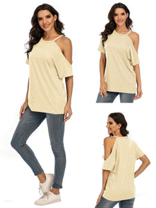 Hot Selling Solid Color Short Sleeve Spring and Summer New T-shirt Off Shoulder Top Women's 6 Colors Choice