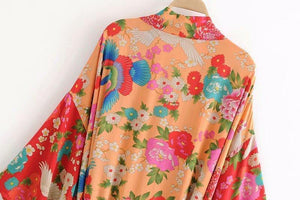 Bohemian Flower Print Kimono Tie Shawl