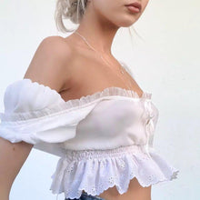 Load image into Gallery viewer, Girl Lace Puff Sleeve Short High Waist Top