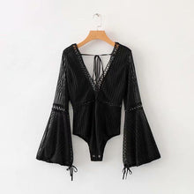 Load image into Gallery viewer, Lace Trumpet Sleeves Vacation Seaside Swimwear Jumpsuit