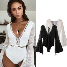 Load image into Gallery viewer, Lace Trumpet Sleeves Vacation Seaside Swimwear Jumpsuit