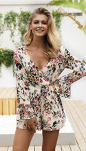 Load image into Gallery viewer, Floral Print V Neck Long Sleeve High Waist Rompers