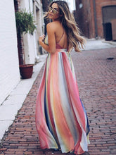 Load image into Gallery viewer, Deep V-neck Backless Gradient Maxi Dress