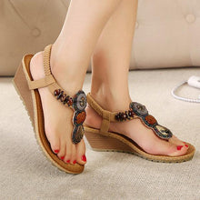 Load image into Gallery viewer, Bohemian Bead Clip Toe Elastic Wedge Heel Beach Flip Flops Sandals