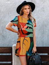 Load image into Gallery viewer, Summer Streetwear Elegant Dress New Short Sleeve Round Neck Irregular Graffiti Print Slim Thin Casual Short Dress