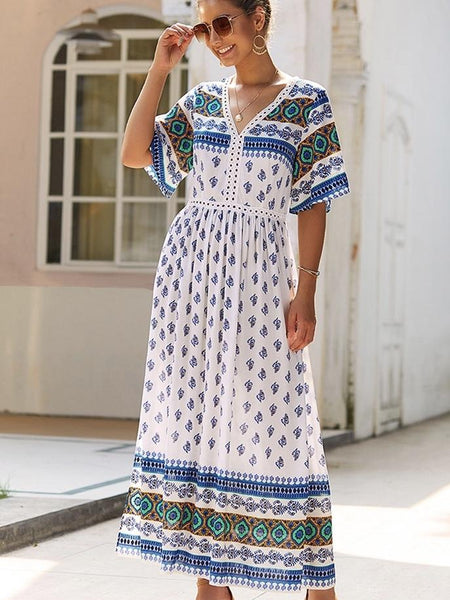 Women Summer Boho Floral Maxi Print Dress