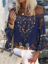 Load image into Gallery viewer, Floral Print Blouse Women Lace Thin Long Sleeve Off Shoulder Summer Tops Shirts