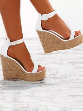 Load image into Gallery viewer, Fashion Wedge High-heel Solid Color Weaving Sandal Shoes