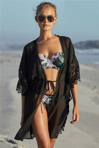 Chiffon Sleeve Lace Up Beach Skirt Sexy Cardigan Bikini Blouse