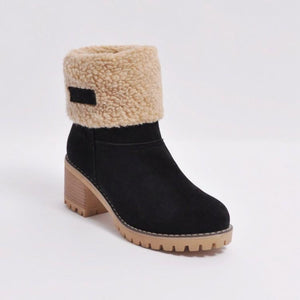 Brushed Thickness Solid Color Round Toe Flock Short Boots