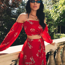 Load image into Gallery viewer, Chiffon Off The Shoulder Skirt and Sleeve Top 2 Piece Set