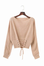 Load image into Gallery viewer, Solid Color Lace Up Pullover Sweater