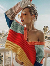 Load image into Gallery viewer, Fashion V-neck Backless Knitting Striped Rainbow Colored Sweater Tops