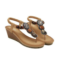 Load image into Gallery viewer, Bohemian Bead Clip Toe Elastic Wedge Heel Beach Flip Flops Sandals