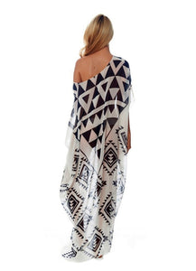 Chiffon Black and White Triangle Positioning Printing Holiday Dress Bikini Blouse
