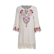 Load image into Gallery viewer, Embroidered Flared Sleeves Tassel Mini Dress
