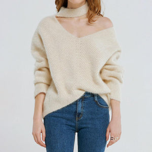 Sexy Off The Shoulder Imitation Mane Loose Lazy Sweater