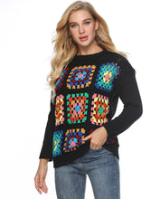 Load image into Gallery viewer, Boho Handmade Square Pattern Knit Stiching Sweater
