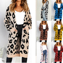 Load image into Gallery viewer, Long Sleeve Leopard Knit Loose Pocket Long Cardigan Coat