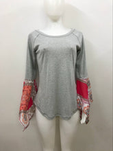 Load image into Gallery viewer, Autumn Solid Color Round Neck Long Sleeve Print Loose Stitching Top
