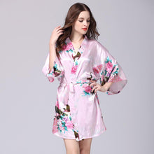 Load image into Gallery viewer, Silk nightgown women&#39;s summer mid sleeve peacock pajamas bathrobe large size home clothes 1