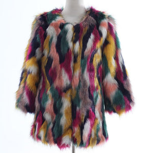 Faux Fur Multicolor Fox Fur Color Matching Coat