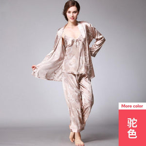 Silk Pajamas Ladies Spring and Summer Dragon Printed Silk Home Dress Three Pack