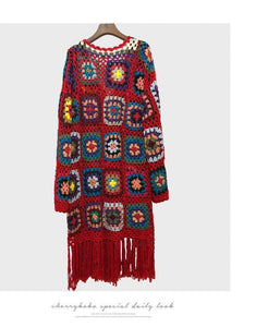 Handmade Hippie Weave Flower Hollow Tassel Sweater Cardigan