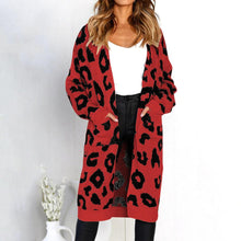 Load image into Gallery viewer, Long Sleeve Leopard Knit Loose Pocket Long Cardigan Coat