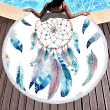 Load image into Gallery viewer, Dream Catcher Feather Round Yoga Mat Print Tassel Beach Towel