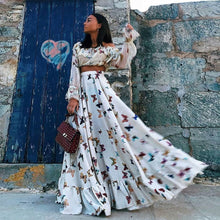 Load image into Gallery viewer, Butterfly Print Off Shoulder Long Sleeve Maxi Dress 2 Pieces Set