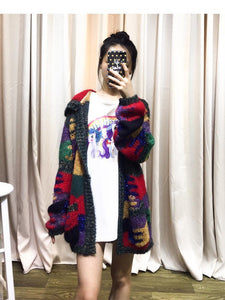 Autumn And Winter Colorful Knit Cardigan Lazy Wind Hooded Coat