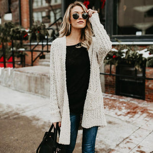 Solid Color Long Sleeve Open Front Chunky Cardigan Sweater