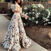 Load image into Gallery viewer, Butterfly Print Off Shoulder Long Sleeve Maxi Dress 2 Pieces Set