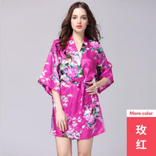 Load image into Gallery viewer, Silk nightgown women&#39;s summer mid sleeve peacock pajamas bathrobe large size home clothes 1