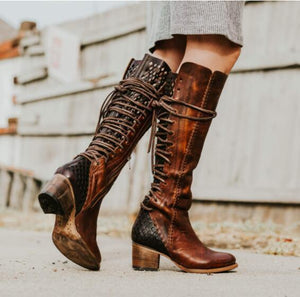 Boho Winter Low Heel Bandage Long Boots