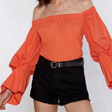 Load image into Gallery viewer, Bohemian Off-The-Shoulder Lantern Sleeves Solid Color Top