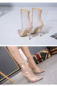 New Sharp Transparent Stiletto Sexy Fashion Bare Ankle Boots