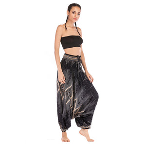 Women's Summer Cotton Silk Rayon Casual Yoga Pants Beach Folk Style Jumpsuit Pants Casual Pants