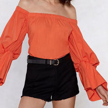 Load image into Gallery viewer, Bohemian Off-The-Shoulder Lantern Sleeves Solid Color Top
