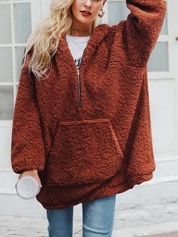 Autumn And Winter Hooded Plush Thick Loose Sweater Coat