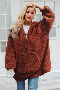 Autumn And Winter Hooded Plush Thick Loose Sweater Coat